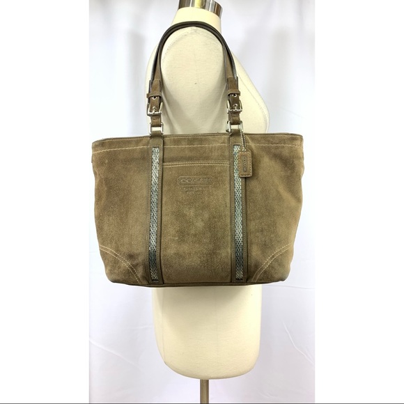 Coach Handbags - COACH Brown Suede Leather Beaded Tote Bag